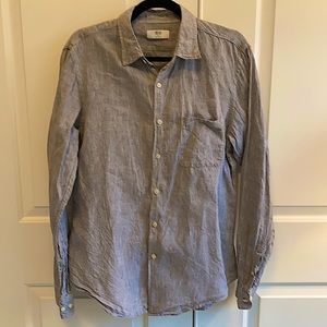 Uniqlo Grey Linen Long Sleeve Button Up